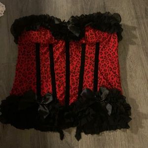 RED LEOPARD RUFFLE CORSET